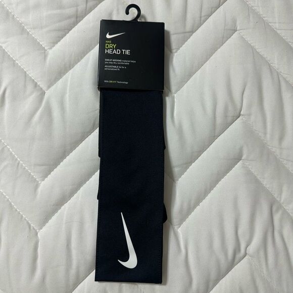 NIKE OS Dri-FIT Unisex Black White Logo Athletic Headband Tie - Picture 6 of 10